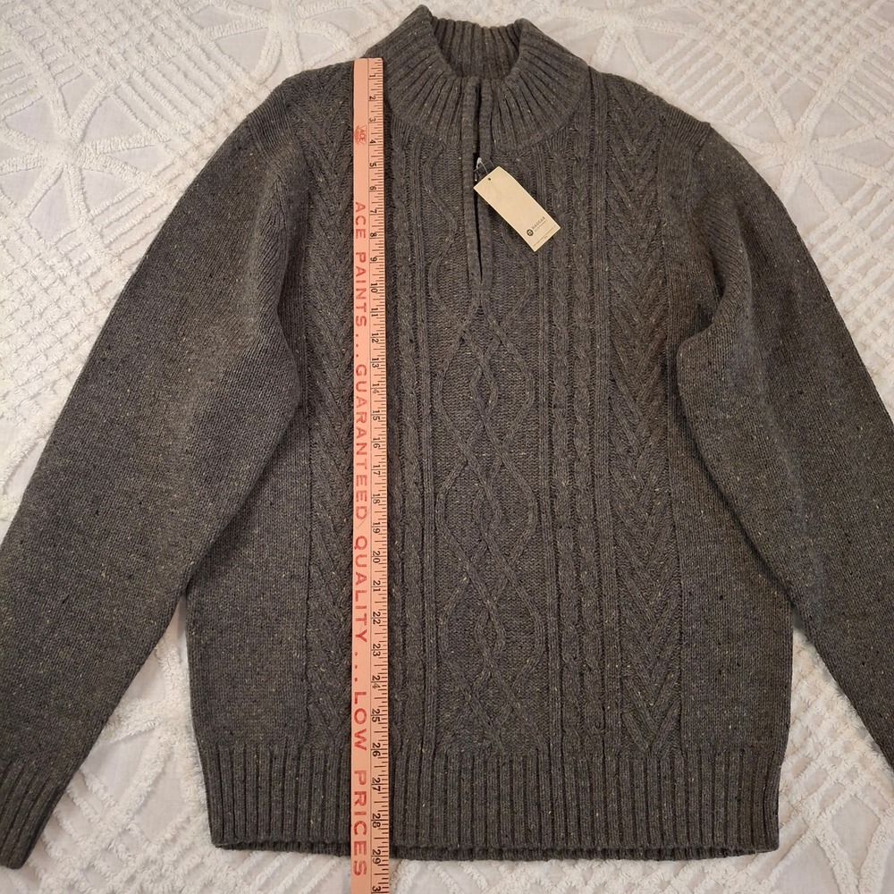 Haggar Clothing Mens Large Heather‎ Gray Cable Knit 1/4 Quarter Zip Sweater NWT - Picture 2 of 8